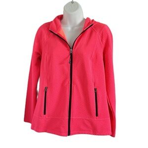 Talbots Women's Activewear Zip Up Hoodie Hot Pink Coral Size Medium Petite